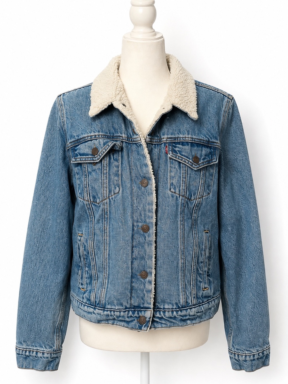 Levi’s Sherpa Lined Acid Wash Denim Trucker Jacket Blue L